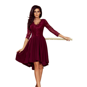 210-1 NICOLLE - dress with a longer back with a lace neckline - Burgundy color