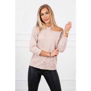 Blouse with heart print beige