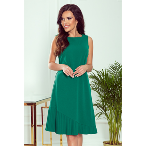 308-1 KARINE - trapezoidal dress with an asymmetrical pleat - GREEN