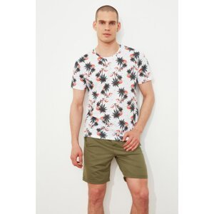 Trendyol White Men's Regular Fit Short Sleeve Tropical Print T-Shirt