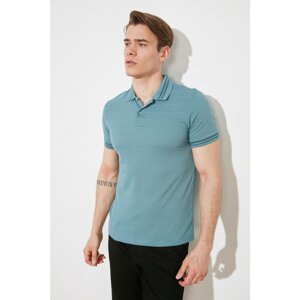 Trendyol Blue Men's Short Sleeve Slim Fit Textured Polo Neck T-shirt