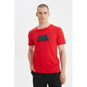 Trendyol Red Men's Slim Fit Crew Neck Short Sleeve Printed T-Shirt