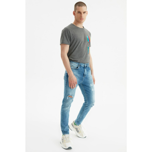 Trendyol Blue Men's Ripped Detailed Printed Regular Waist Slim Fit Jeans