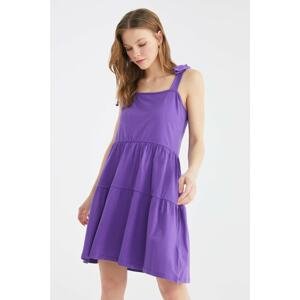 Trendyol Purple Tie Detailed A-Line Knitted Dress