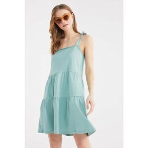 Trendyol Mint Tie Detailed A-Line Knitted Dress