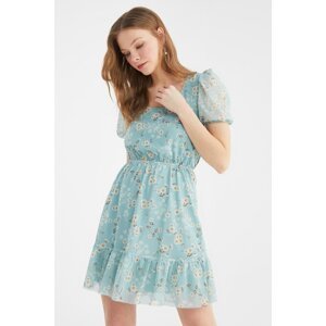 Trendyol Blue Square Neck Tulle Knitted Dress