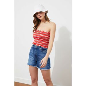 Trendyol Red Gingham Knitted Blouse
