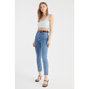 Trendyol Blue Pocket Detailed High Waist Mom Jeans