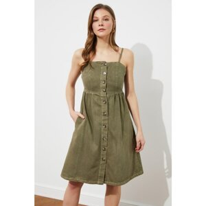 Trendyol Khaki Front Buttoned Strappy Denim Dress