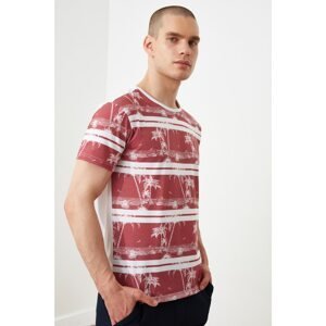 Trendyol Burgundy Men's Regular Fit Short Sleeve Tropical Print T-Shirt