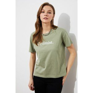 Trendyol Khaki Printed Semifitted Knitted T-Shirt