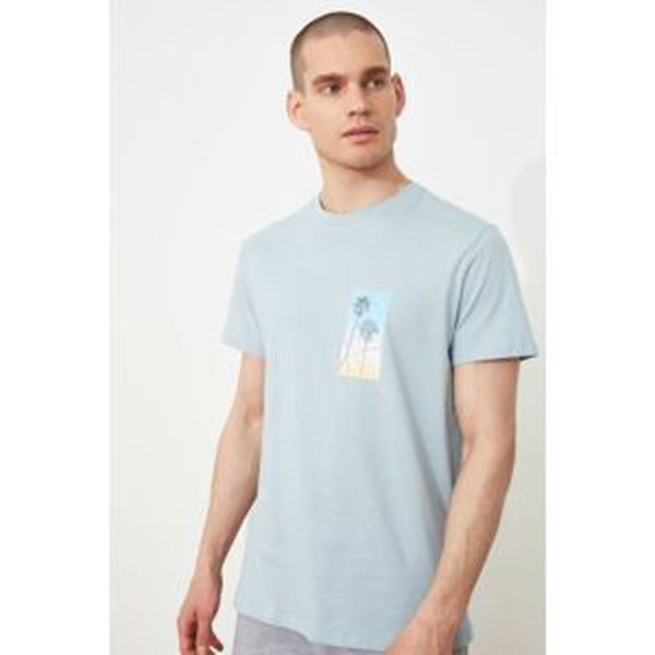 Trendyol Light Blue Men's Regular Fit Crew Neck Short Sleeve Printed T-Shirt