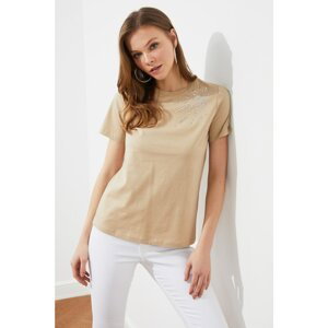 Trendyol Camel Printed Knitted T-Shirt