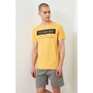 Trendyol Orange Men's Regular Fit Short Sleeve Leather Look Printed T-Shirt