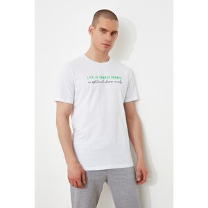 Trendyol White Men's Regular Fit Short Sleeve Slogan Printed T-Shirt