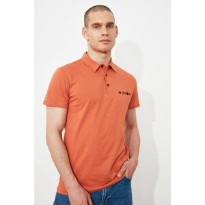 Trendyol Cinnamon Men's Slim Fit Short Sleeve Embroidered Polo Neck T-shirt