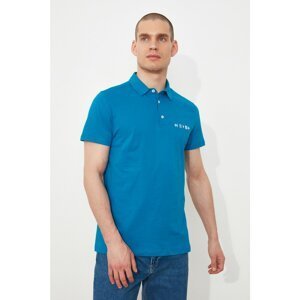 Trendyol Petrol Men's Slim Fit Short Sleeve Embroidered Polo Neck T-shirt