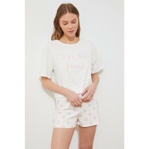 Trendyol White Slogan Knitted Pajamas Set