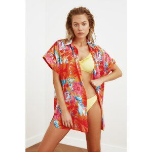 Trendyol Orange Floral Patterned Voile Shirt