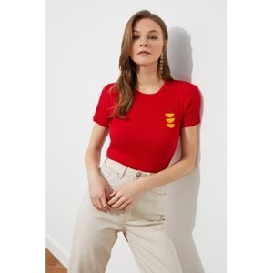 Trendyol Red Embroidered Ribbed Knitted Blouse