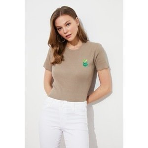 Trendyol Stone Embroidered Corded Knitted Blouse