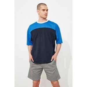 Trendyol Navy Blue Men's Oversized Short Sleeve Paneled T-Shirt