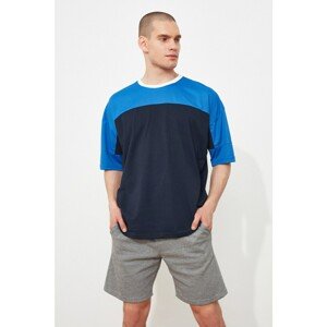 Trendyol Navy Blue Men's Oversized Short Sleeve Paneled T-Shirt