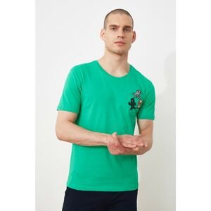Trendyol Green Men's Slim Fit Short Sleeve Embroidery Detailed T-Shirt