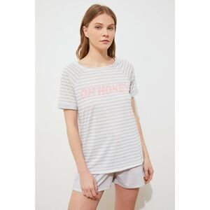 Trendyol Gray Towel Embroidered Striped Knitted Pajamas Set