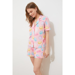 Trendyol Powder Macaron Patterned Knitted Pajamas Set