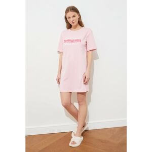 Trendyol Pink Slogan Knitted Nightdress