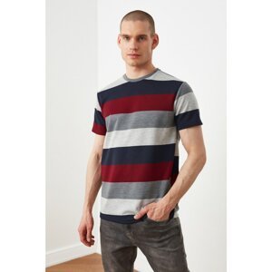 Trendyol Gray Men's Regular Fit Striped Short Sleeve T-Shirt