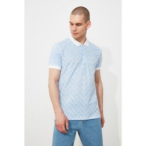 Trendyol Blue Men's Regular Fit Short Sleeve Printed Polo Neck T-shirt