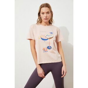 Trendyol Pink Printed Semifitted Knitted T-Shirt