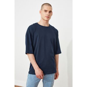 Trendyol Navy Blue Men's Oversize Crew Neck Short Sleeve Printed T-Shirt