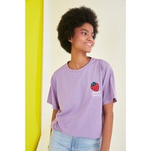 Trendyol Light Purple Embroidered Boyfriend Knitted T-Shirt