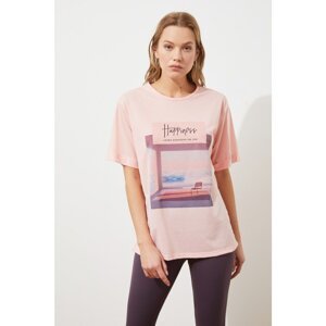 Trendyol Pink Printed Boyfriend Knitted T-Shirt