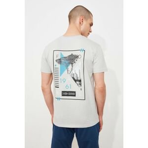 Trendyol Gray Men's Regular Fit Short Sleeve Printed T-Shirt