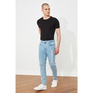 Trendyol Light Blue Mens Ripped Printed Carrot Fit Jeans