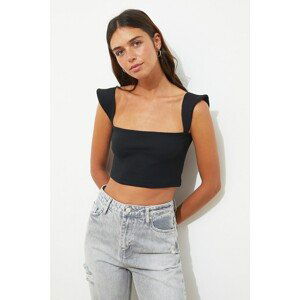 Trendyol Black Ribbed Crop Knit Blouse