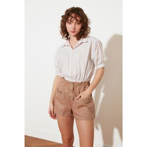 Trendyol Camel Petite Front Buttoned Denim Shorts