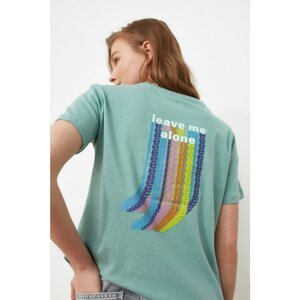 Trendyol Mint Back Printed Semi-Fitted Knitted T-Shirt