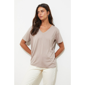 Trendyol Basic Knitted T-Shirt With Mink Piping Detail