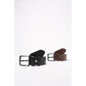 Trendyol Black-Brown Men's 2-Piece Faux Leather Belt