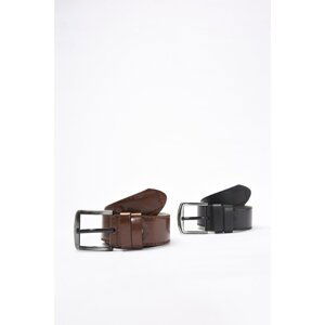 Trendyol Black-Brown Men's 2-Piece Faux Leather Belt