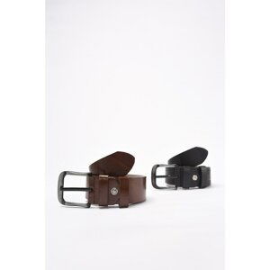 Trendyol Black-Brown Men's 2-Piece Faux Leather Belt