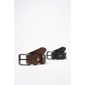 Trendyol Black-Brown Men's 2-Piece Faux Leather Belt