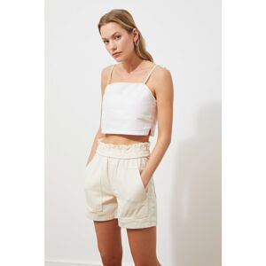 Trendyol Ecru Pocket Detailed Waist Gathered Denim Shorts