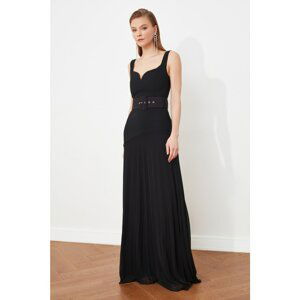 Trendyol Black Belted Pleated Evening Dress & Graduation Dress