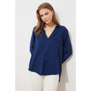 Trendyol Indigo Pocket Detailed Lyocell Denim Shirt